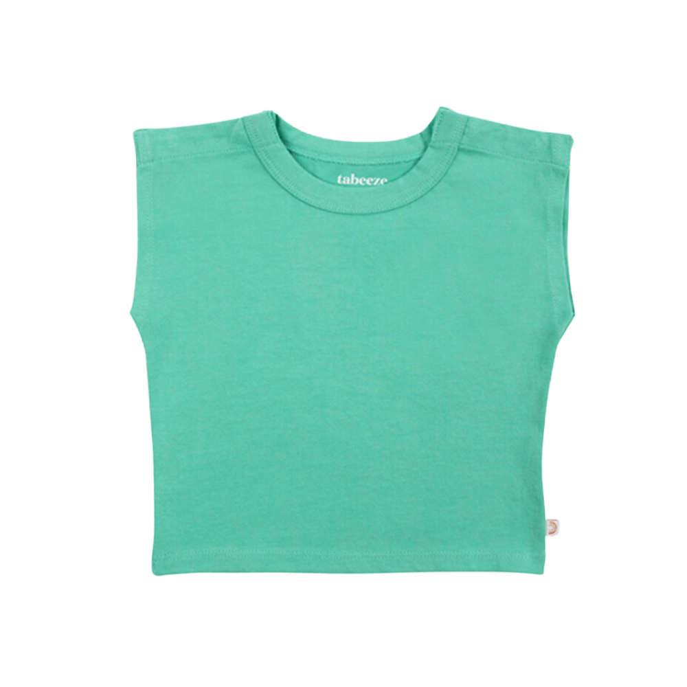 Snappy Tee in vibrant green, designed for easy dressing for babies and toddlers with quick-snap shoulder snaps.