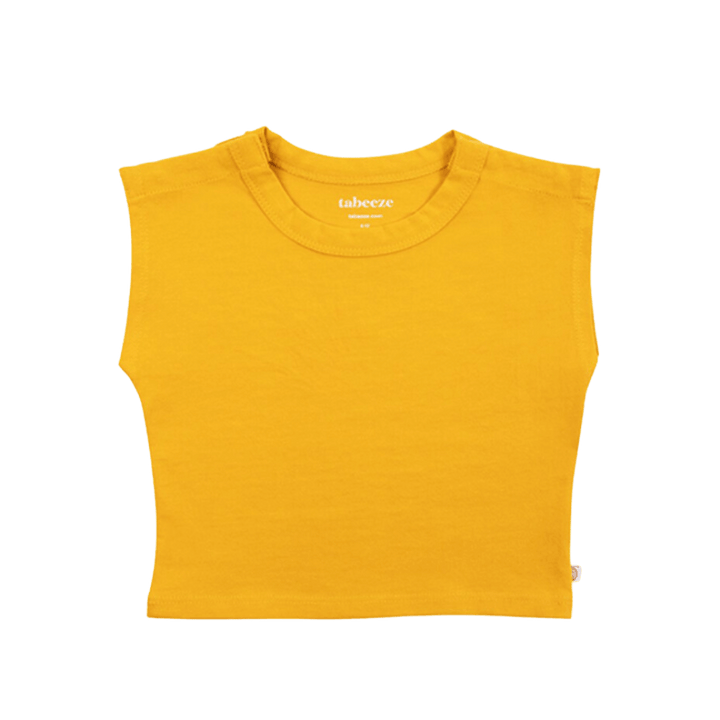 Snappy Tee in vibrant yellow, designed for easy dressing with patented shoulder snaps for toddlers and babies.