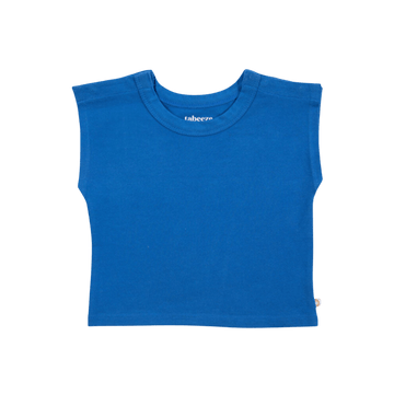 Snappy Tee in bright blue, featuring patented shoulder snaps for easy dressing for babies and toddlers.